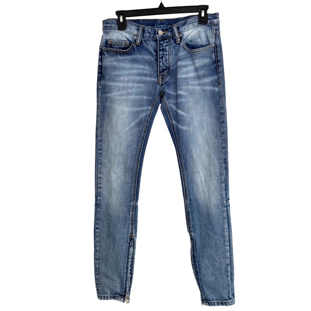 MNML M1 Stretch Denim Slim Skinny Tapered Ankle Zip Jeans Men's Size 28